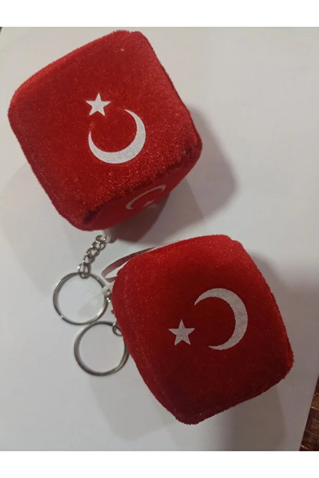 2 Adet Türk Bayraklı Küp Anahtarlık Küp Zar Peluş Dekor Bayrak 6x6 Cm