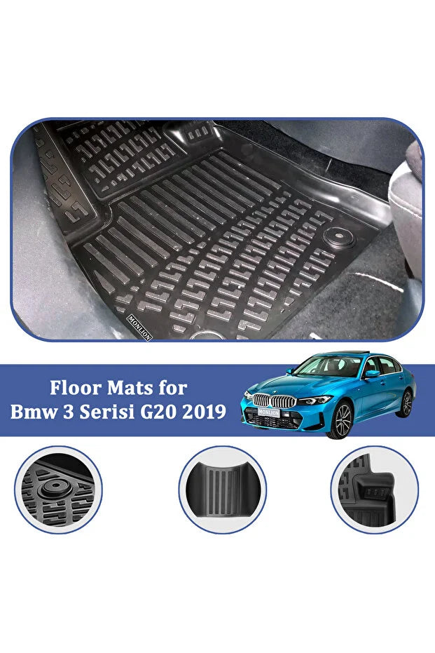 Monlion Araba Paspas BMW 3 Serisi G20 2019-2025 | Kokusuz Kaymaz |3D Lazer Havuzlu (Ön ve Arka)