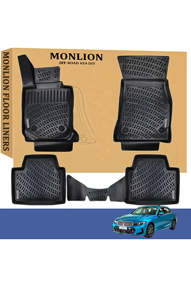 Monlion Araba Paspas BMW 3 Serisi G20 2019-2025 | Kokusuz Kaymaz |3D Lazer Havuzlu (Ön ve Arka)Siyah
