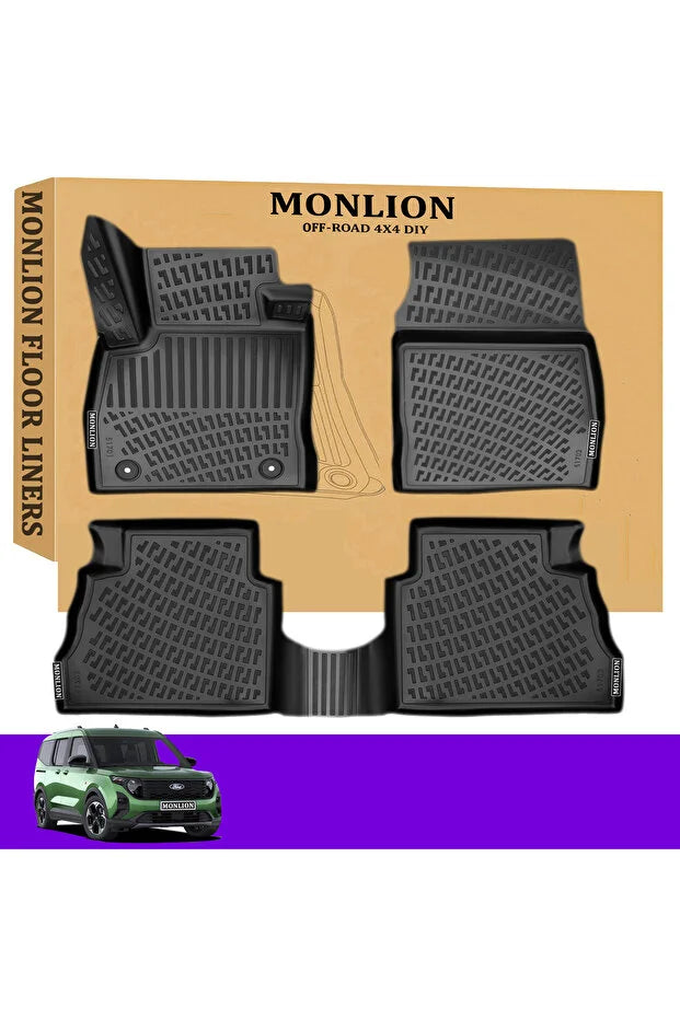 Monlion Paspas Ford Tourneo Courier 2024 için 3D Lazer Ölçülü  Kokusuz Kaymaz (Ön ve Arka)  Siyah
