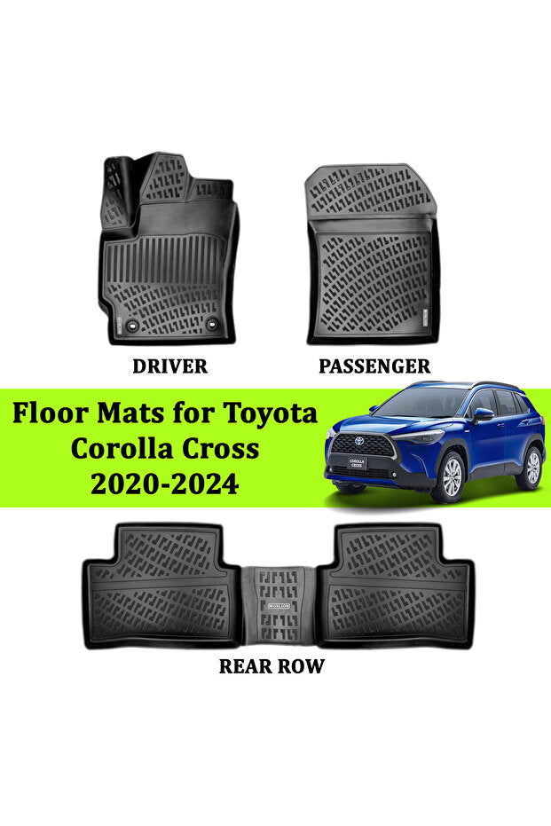 Monlion Toyota Corolla Cross 2020-2024 Uyumlu  Paspasları Ön ve Arka 2 Sıralı, Kaymaz , Siyah 