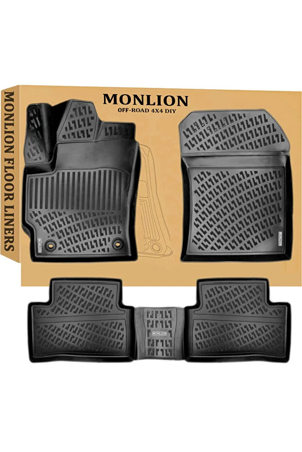 Monlion Toyota Corolla Cross 2020-2024 Uyumlu  Paspasları Ön ve Arka 2 Sıralı, Kaymaz , Siyah Renk