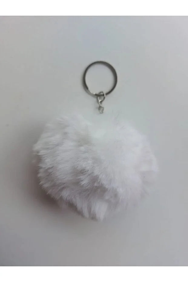  Ponpon Anahtarlık Beyaz Renk 6cm