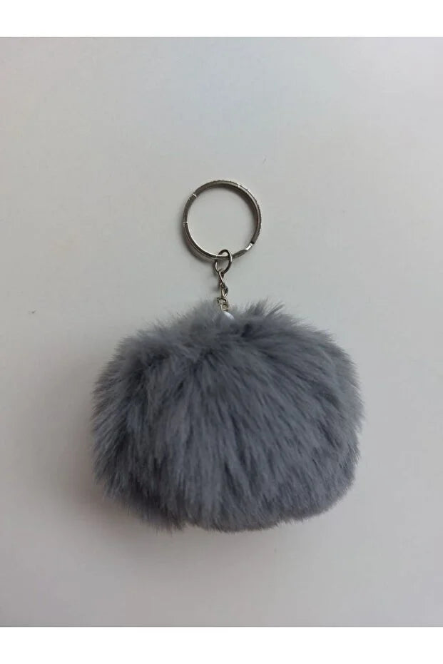  Ponpon Anahtarlık Gri Renk 6cm