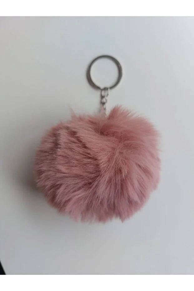  Ponpon Anahtarlık Kül Pembe Renk 6cm